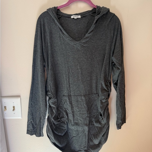 Charcoal Gray Hooded Maternity Top - Picture 1 of 4